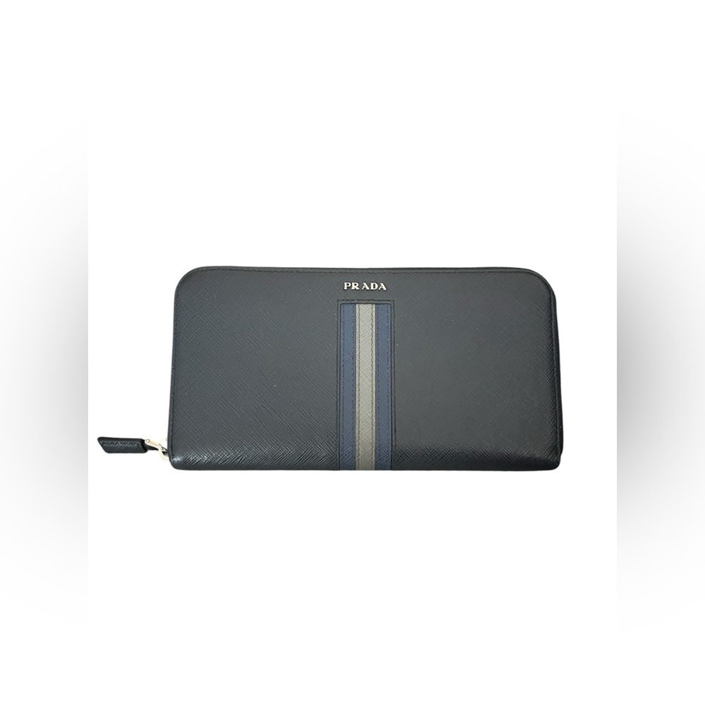 PRADA Safiano Leather Stripe Zip Around Long Wallet - Picture 1 of 14